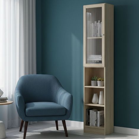 Dmora - Estante para libros Alberte, Estante de oficina, Porta libros móvil, Biblioteca, 41x28 h203 cm, Roble (1/5)