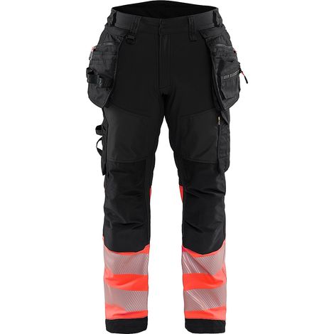 Pantalon de travail softshell haute visibilité Classe 1 1821 - Noir/Rouge XS - FR(38) - SE(C44) - Courtes