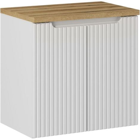 Meuble sous vasque suspendu 2 portes NOVA blanc avec plan chêne 60 CM (1/5)