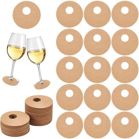150 segnaposto di carta per bicchieri da vino, rotondi, vuoti, da 7 cm, per bevande, colore BurlyWood/White, etichette monouso per vino, ciondoli per bevande fai da te (FMY) (1/5)