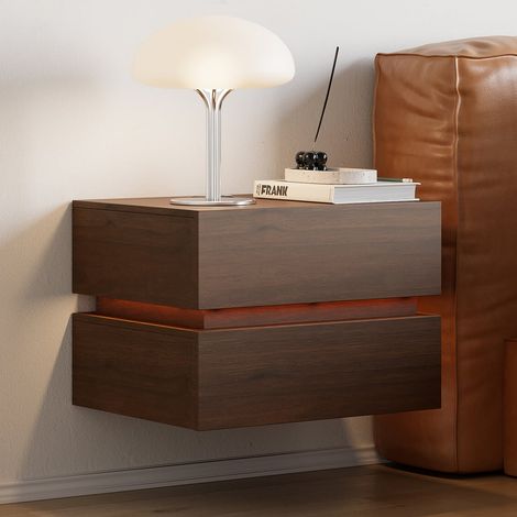 Table de chevet flottante intelligente à 2 tiroirs - Éclairage LED réglable recharge sans fil intégrée