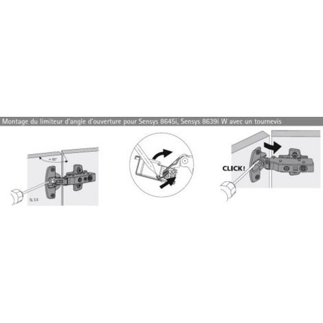 Hettich – Limiteur d'angle d'ouverture pour charnière Sensys 8645i 110° à 85° – Plastique – Pour protection de façade meuble