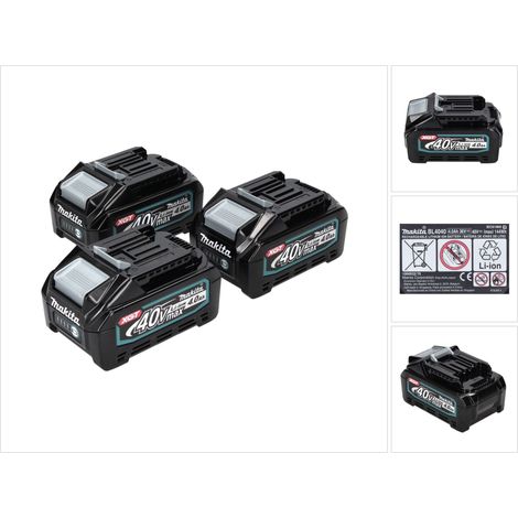 Makita Set de batteries: 3x Batteries BL4040 4,0 Ah 40V max. - XGT Li-Ion - Classe de protection IP64 - avec Indicateur LED (3x 191B26-6) (1/5)