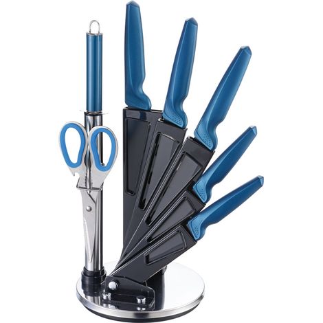 Michelino 8-teiliges Profi Messer-Set Messerblock sehr hochwertiges SelbstschärfenMesser Küchenmesser Set Kochmesser Blau