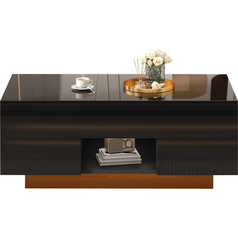 ELVMI Tavolino da Caffè Sollevabile con 2 Cassetti, Vano Nascosto e LED, Nero Lucido, 100 x 45 x 43 cm (1/5)