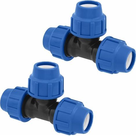 T-Shaped Water Pipe Fittings - 32mm x 32mm x 32mm - PN16 Compression Plumbing Fitting - Connector Compatible with PE80 and PE100 Polyethylene Pipes - 2 Pieces (1/4)