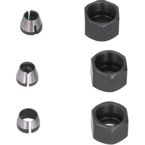 6Pcs Mandrin de Défonceuse Adaptateur Acier Carbone 6mm 6,35mm 8mm Lot avec Écrou pour Toupie (1/5)