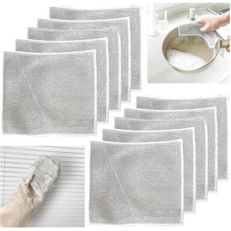 10 Pièces Chiffons à Vaisselle en Fil métallique Polyvalents pour humides et secs, Chiffons à Vaisselle en Fil Récurage Anti-Rayures (1/4)