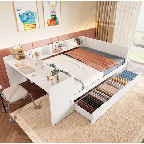 letto matrimoniale 140x200 con scrivania e cassetti OKMYHOME (1/5)