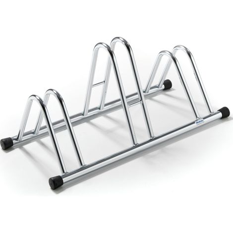 ANDRYS - Rastrelliera Porta Biciclette a Pavimento da Esterni e Interni 3 Posti, con Tappi in Pvc Neri, Zincato a Freddo,Colore Argento, 78 x 42 x 38 cm