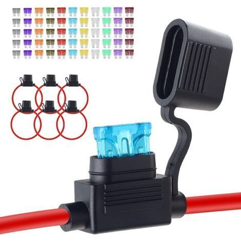PA Lot de 6 porte-fusibles étanches enfichables 12V 12AWG avec 66 fusibles automobiles standard (2A/3A/5A/7,5A/10A/15A/20A/25A/30A/35A/40A), adaptés aux applications marines et automobiles. (1/4)