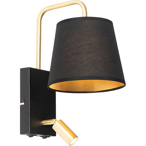 Moderne Wandleuchte Schwarz und Gold mit Leselampe - Renier