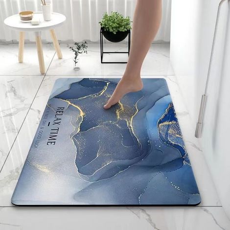 LAN Marbre - Bleu royal 5080cm (Terre de diatomées) Tapis de sol en terre de diatomées, tapis antidérapant pour salle de bain, tapis absorbant pour toilettes (1/4)