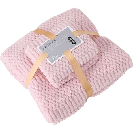 Bade- und Duschhandtuchset aus Korallenvlies, schnelltrocknend, extrem saugfähig, weich und komfortabel für den täglichen Gebrauch, rosa (1/5)