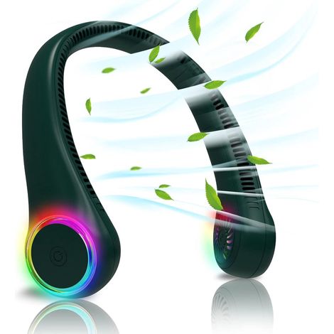 Ventilatore da collo senza pale - 4000 mAh - Ventilatore da collo portatile con funzione di raffreddamento - con LED - Ventilatore per viso e mani - Ventilatore portatile per esterni, interni, viag... (1/5)