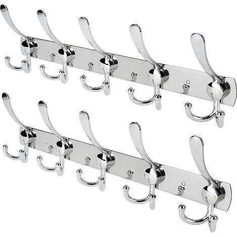 2 Porte-manteau, Acier inoxydable 304, Alliage d'aluminium, 15 Crochets, Pour Salle de bain, Couloir