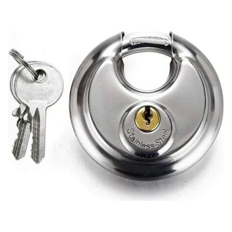 Cadenas de distribution en acier inoxydable de 70 mm de diamètre, cadenas rond, pour porte d'entrepôt, chaîne à disque, cadenas antivol avec 2 clés-AquaForge (1/5)