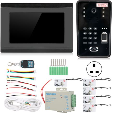 7in Visiophone de Sécurité Filaire WiFi Empreinte Digitale Mot de Passe Carte IC Déverrouillage à Distance Interphone Vision Nocturne 100‑240V Prise UK (1/5)