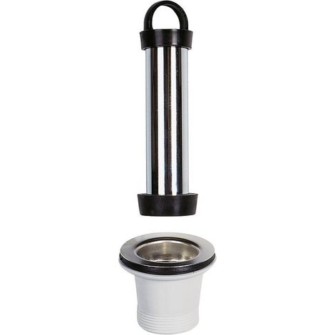Bonde évier surverse 120 mm – Sortie 1''1/2 – Partie supérieure laiton chromé – Partie inférieure plastique – Grille inox – Sélection Cazabox (1/2)