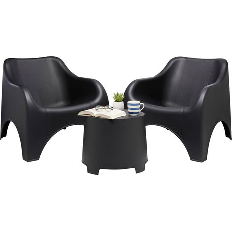 Outdoor-Sitzgruppe Cormons, Loungeset für 2 Personen, Schwarz