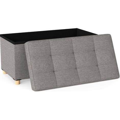 Banc de Rangement 76 cm en Tissu Lin avec Plateau et Pieds en Bois d'Hévéa, Coffre de Rangement Rembourré pour Petits Espaces, Charge 160KG (1/5)