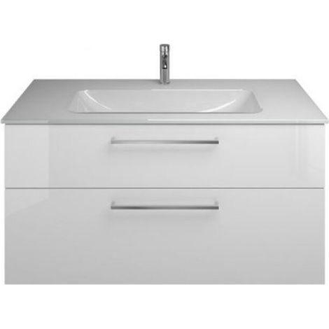 Vasque en verre Burg Eqio + meuble sous-vasque, décor châtaigne truffe/blanc GR0234