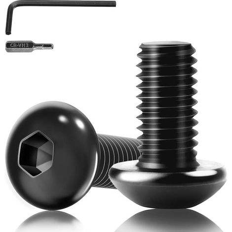 55 Pièces Vis M5 Noire Boulon M5x10 mm Vis Tête Bombée Vise Noir avec Cle Allen et Innensechskant Bit pour l'installation et Industriels (1/5)