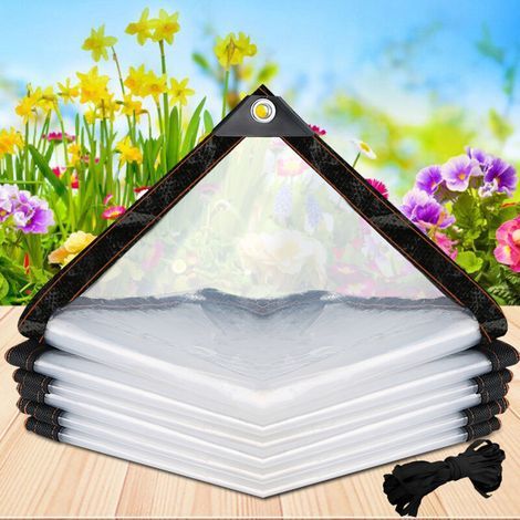 Bâche Transparente avec Oeillets Exterieur Plastique Serre terrasse bâches de Protection étanche pour extérieur Meubles Jardin 2x1m (1/5)