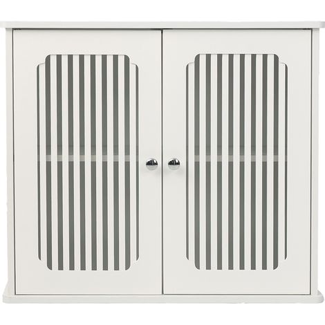 Pensile bagno bianco con 2 ante e frontali a doghe, MDF e truciolare (1/5)