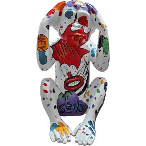 Statue singe mains sur les oreilles pop art multicolore H40 cm – Fabrication en polyrésine laquée – Décoration intérieure originale – Meubletmoi (1/5)