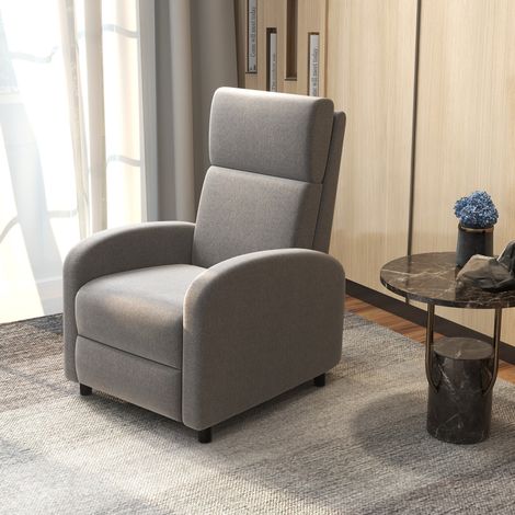 Sillón Reclinable 160° en Lino con Reposapiés Integrado, Respaldo Recto, para Salón y Oficina, Gris (1/5)