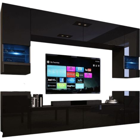 Conjunto de muebles de salón negro, colgantes colección CEPTO XXVII. 240cm, 8 muebles, leds, modulares. (1/5)