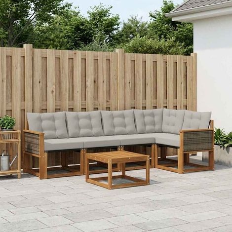 vidaXL Outdoor-Sofagarnitur mit Kissen 6 pcs Natürlich und Hellgrau (1/5)