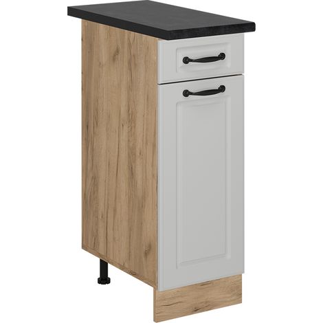 Mobiletto base per cucina R-Line, Bianco casa di campagna, 30 cm , PL Antracite, Vicco