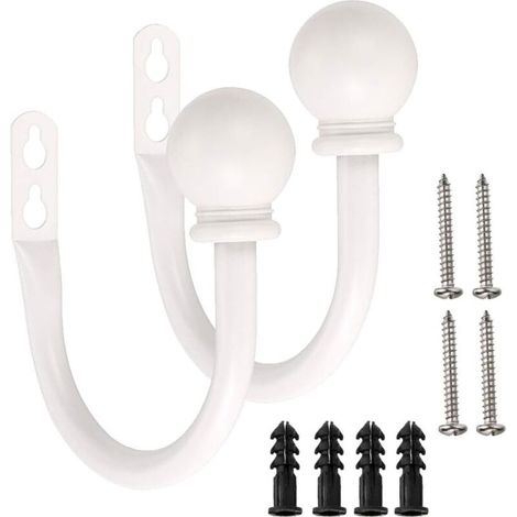 Crochets Métal Fixation Rétro pour Rideaux, Lot de 2 Embouts Muraux (1/5)
