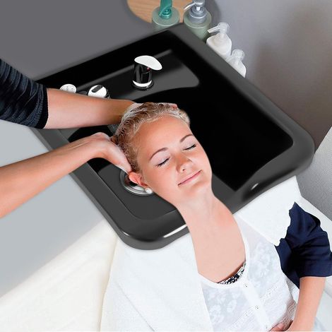 Salon Shampoo Waschbecken, Schwarz ABS Kunststoff Shampoo Becken Friseur Friseur Ausrüstung Schönheitssalon Wandmontage Shampoo Becken Geeignet für Friseursalon Friseurladen Schönheitssalon (1/5)