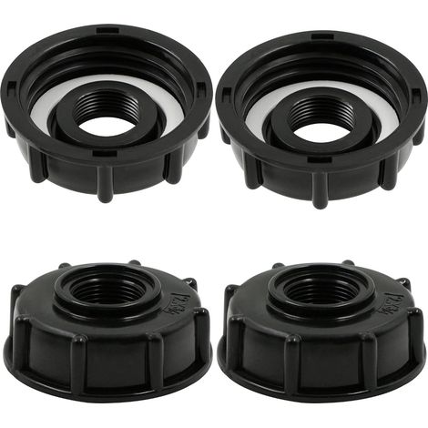 Adaptateur de Réservoir IBC Connecteur - Baril Raccord Tuyau Accessoires Bouchon Conteneur - pour Robinet de Jardin D'adaptateur Cuve Sortie Raccord 3/4 Pouces - 4 Pièces Noir (1/5)