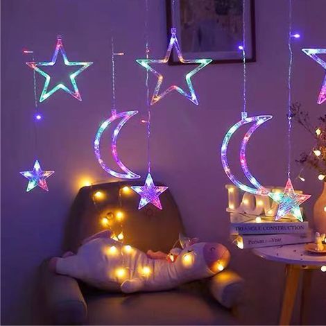 LED-Lichterkette mit Stern- und Mondmuster, beliebt im Internet, Schlafzimmerdekoration, Weihnachtsbeleuchtung, 3,5 m, mit Steckeranschluss. (1/5)