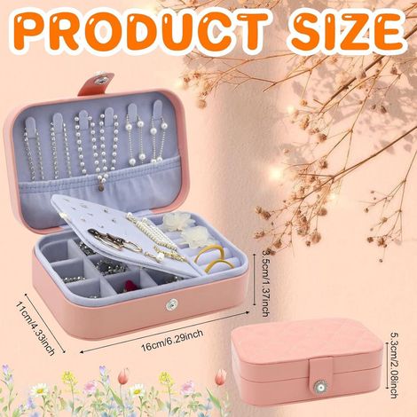 Boîte bijoux voyage femme portable PU, Imperméable avec compartiments bagues boucles (1/3)