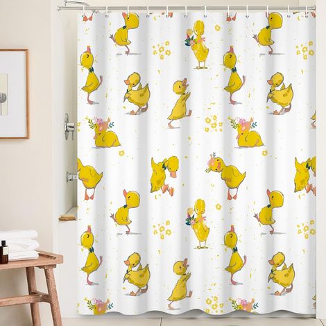 Jaune Canard Rideau de Douche Dessin animé Mignon Animal Canard Animal de Compagnie Rideaux de Salle de Bain avec avec Crochets drôle Animal imperméable Baignoire décorative 152x183cm (1/5)