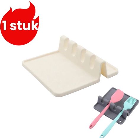 pièce - Support d'ustensiles de cuisine en silicone/support de côtes levées - Porte-cuillère de comptoir - Tapis de louche à soupe - Support de côtes levées - Blanc cassé (1/5)