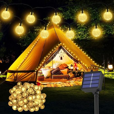 Guirnalda luces solares exteriores, Diámetro 2,4 cm, 30 LED brillantes, 6,5 m, Resistente Bolas solares cristal, decorar Navidad, Blanco cálido (1/5)