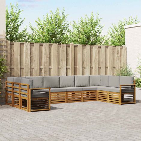 Ecksofa Set 10 pcs Natürlich und Hellgrau Massivholz Akazie
