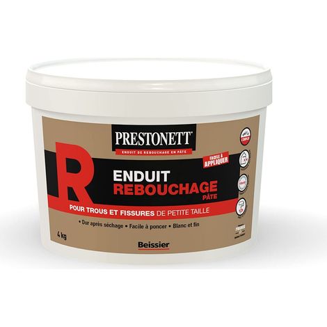 Prestonett – Enduit de rebouchage en pâte 4kg – Pour intérieur et extérieur – Application facile sur béton, plâtre, brique – Finition mate et ponçable