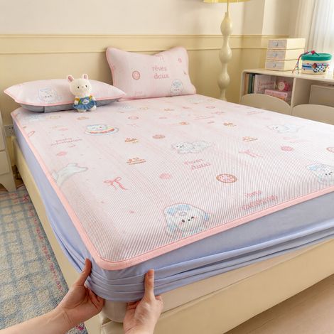 Drap-housse rafraîchissant en soie glacée 120x200 cm et 1 taie d'oreiller motif chien 120cm 200cm réf 6358 300 g – Livraison gratuite
