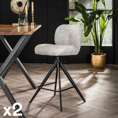 Tabouret de bar pivotant en bouclette grise (lot de 2) GALWAY (1/4)