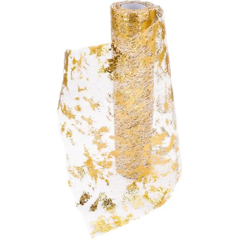 Chemin De Table Filet avec Feuille d'or,28cmx10m Chemin De Table Polyester,Ruban De Table Métallisé Décoration pour Fête,De Bébé,DIY,etc,Or (1/5)