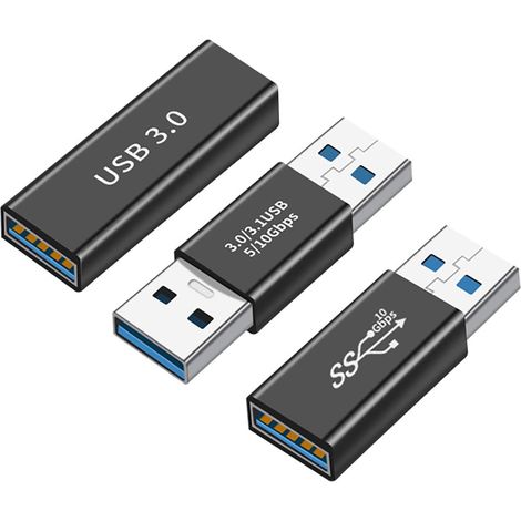 Kit adaptateur USB 3.0 3 en 1, connecteurs d'extension de conversion USB 3.0 femelle-femelle, mâle-mâle et femelle-mâle. (1/3)