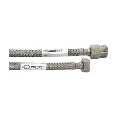 TUYAU FLEXIBLE EN ACIER INOXYDABLE MODÈLE ALLONGÉ  CM. 020 Dimensions : MF 1/2 x 1/2
