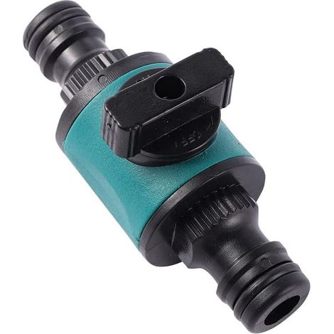 Raccordo rapido per tubo da giardino da 16 mm in due pezzi con spina a due vie e raccordo rapido di prolunga con valvola on/off. (1/4)
